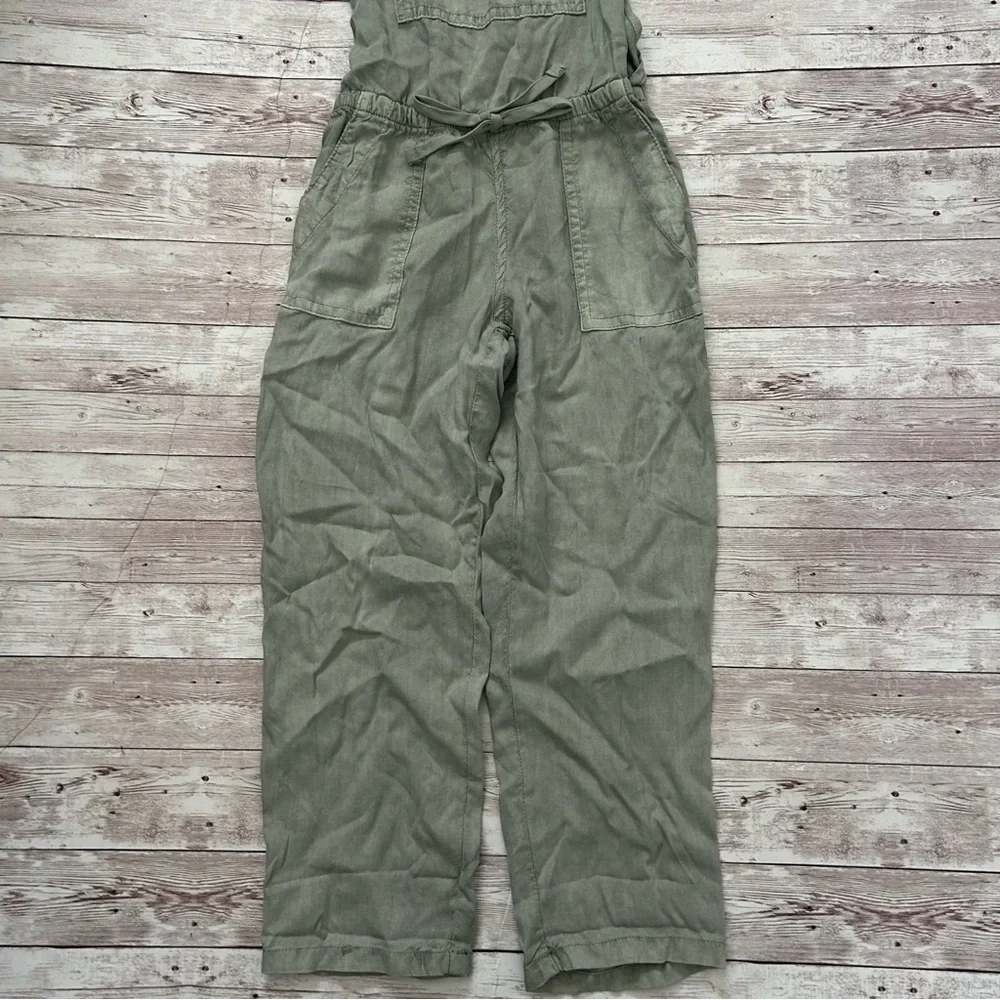 Bella Dahl Girls Knotted Olive Green Tencel Tie Waist Overalls - Picture 5 of 7